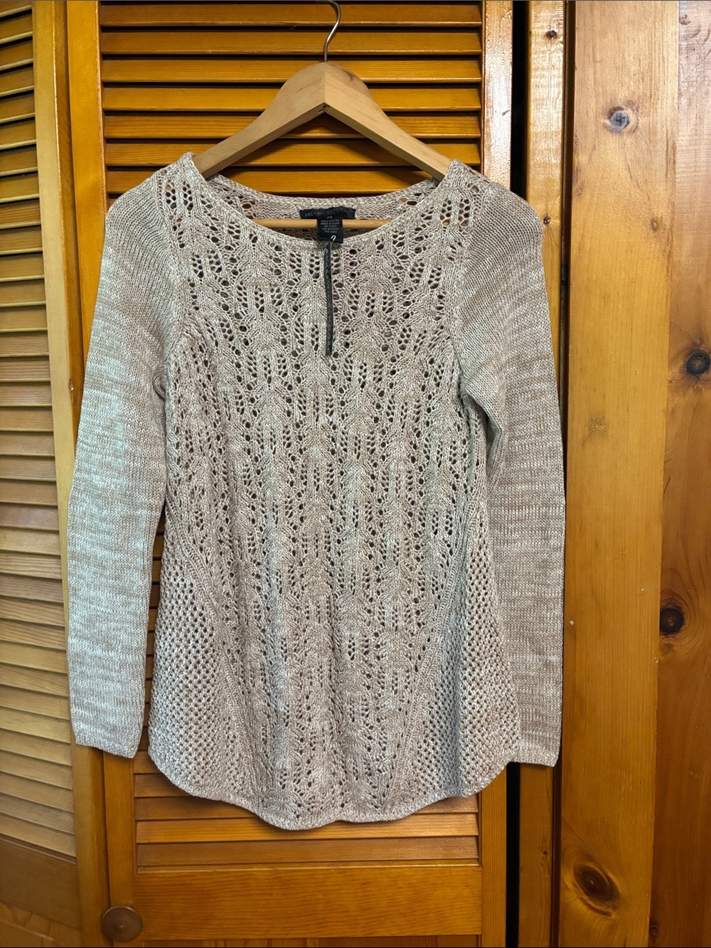 Preswick & Moore Cream Lace-Knit Pullover with Short Zip length 27”pit to pit 19